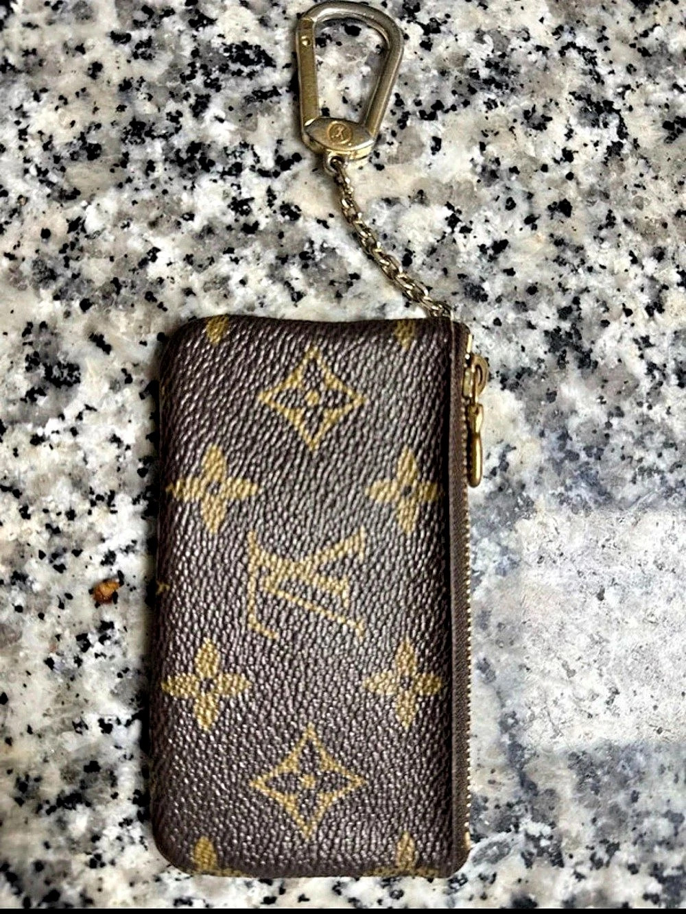 Louis Vuitton Key Pouch Monogram Zip in Brown & Gold